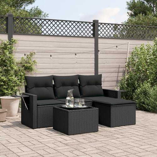 Faroom Balkon Sofa mit Stauraum Gartensofa 3 Sitzer Lounge Sofa Outdoor Rattansofa Sitzecke Balkon Lounge Klein Couch Gartenlounge Polyrattan Balkonmöbel Schwarz 4-tlg-Type-A265