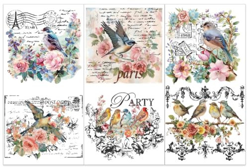 OLYCRAFT 3 Stück/Set Vogel Abziehbilder Zum Aufreiben Für Möbel Und Kunsthandwerk 15x30cm Vintage Vogel Poesie Stempelaufkleber Möbel Transferaufkleber Wasserfeste Dekorative Aufkleber