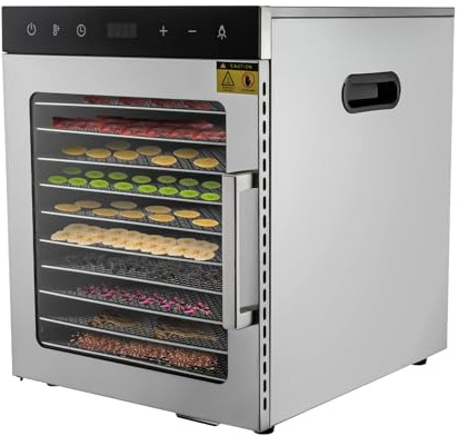 10 Etagen Dörrgerät Dörrautomat Edelstahl Obsttrockner 800W Dörrautomaten freeze dryer gefriertrockner mit 24-Stunden-Timer, Gemüsewindtrockner mit Temperaturregelung und integrierter LED-Beleuchtung