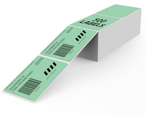YIKIADA Grön fraktetiketter 50 x 76 mm vinyl självhäftande termoklistermärken vattentät perforerad etikettskrivare etiketter för kontor lager namn adress 300 stycken