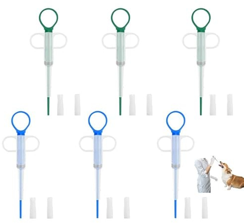 Matsizen 6 Stück Tablettengeber für Katzen Tabletteneingeber Katze Haustier Medikamenten Spritze Tabletten Applikator Katze Tablettengeber Katze Geeignet für Katzen,Kleine Hunde(Grün,Blau)
