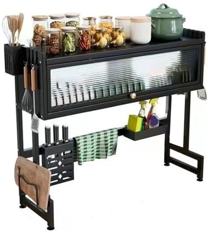 Qcwwy Over The Sink Dish Drying Rack, Large Capacity Carbon Steel Dish Rack Multifunctional Kitchen Organizers and Storage Over for a Tidy Kitchen Sink Shelf