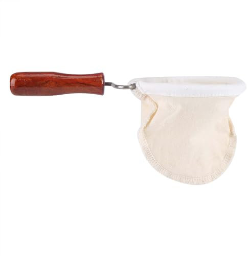 VIFERR Filtro da Caffè in Tessuto Riutilizzabile Filtro per Caffè Fatto a Mano Filtro in Tessuto di Flanella con Manico in Legno per Bar Casa (Piccolo)