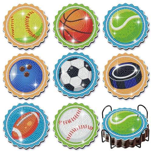 Balls Diamond Coasters with Holder 6 pcs DIY Small Size Diamond Art Painting Kits for Adults (SP11)