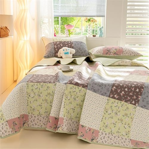 Morbuy Couvre Lit Matelassé 2/1 Personnes, Douce Dessus de Lit avec 2 Taies d'oreiller Léger Couverture Lit Boutis Couvre-Lit Chaud pour Toutes Les Saisons (Patchwork,120 * 200cm)