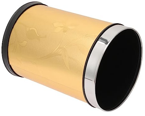 OKUMEYR Poubelle En Cuir Ronde or Anneau En Acier Inoxydable Conteneur à Ordures Compact Antidérapant Pour Bureau Cuisine Domestique