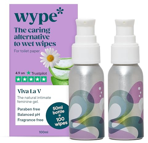 Wype Viva La V Duo - Toilet Roll Gel - 200 Wipes - 2 x 50ml | Gynecologically Approved, Feminine pH Balanced, Lightly Scented with Rose & Geranium