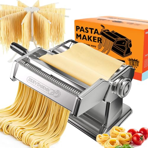 Izzydodo Pasta Maker Machine Set with Pasta Drying Rack Noodle Maker Machine 9 Adjustable Thickness Settings, Gifts for Her 2-in-1 Rollers & Cutter for Spaghetti, Fettuccine, Lasagna & More