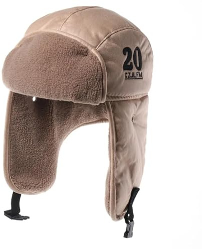 YUECIBAI Fliegermützen Herren Winter Bomber Hut Mit Schutzbrille Outdoor Motorrad Wind Dicht Warm Pilot Ohrlappen Hut Leder Thermal Khaki