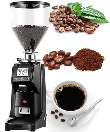 vnmudzeo Moulin à Café éLectrique à Meules Plates, avec Minuterie De PréCision, Broyeur Automatique pour Grains De Café, 19 RéGlages De Mouture PréCis,Black-1500ml