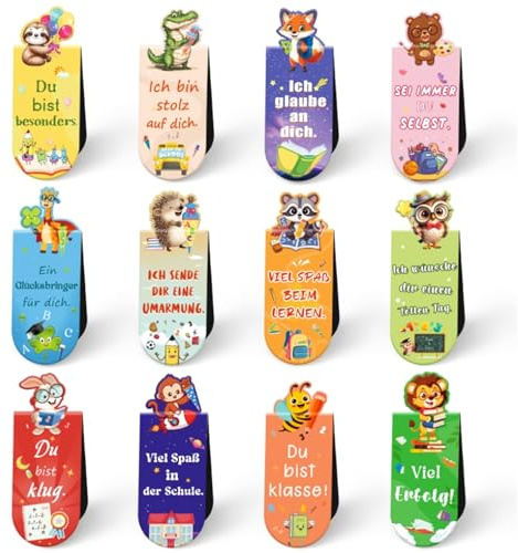 12 Stück Magnetische Lesezeichen Kinder Einschulung Geschenk | Schultüte Füllung, Schulanfang Geschenke für Mädchen Jungen, Schulkind Geschenk Lesehilfe Kinder 1 Klasse