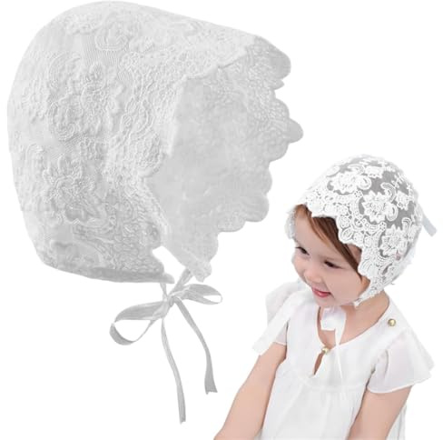 CULEO Chapeau de princesse en dentelle pour bébé fille avec nœud papillon bandeau pour baptême (blanc)