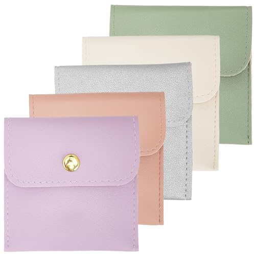 CALFOVERA Pochette de Rangement pour Bijoux de Voyage 5 Couleur en Cuir PU Petit Rouge à Lèvres Pochette d'emballage pour Bijoux Pochettes avec Bouton Pression pour Boucles d'oreilles Colliers