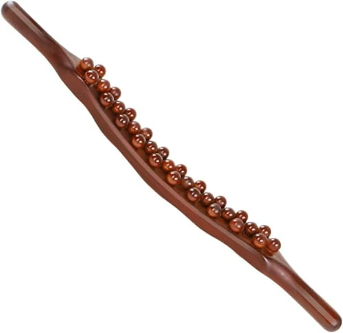 Gua Sha Stick mit 35 Massageperlen aus Holz, Massagegerät aus Holz für Lymphdrainage, Muskelentspannung, Massage, Nacken, Rücken, Bauch, Beine, Arme