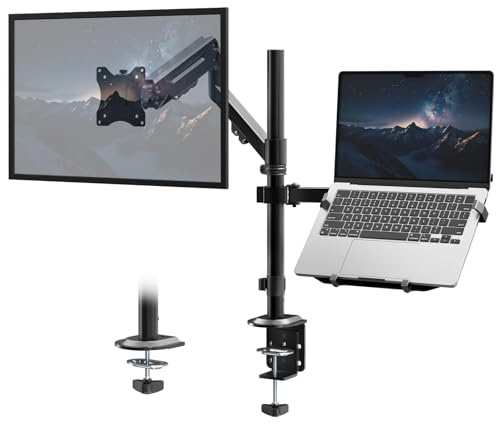 Soporte Monitor con Brazo de Gas para Pantallas 35 - Plataforma Integrada para Portátil 17 - Carga Máx 12KG Monitor/5KG Plataforma - VESA 75x100