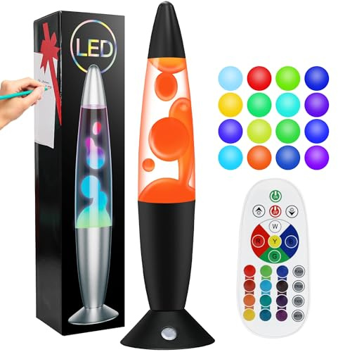 KIKILIVE 17 Color Changing Liquid Motion Lamp with Remote 13.5”LED Motion Lamp Relaxing Night Light for Kids Adults with White Wax in Clear Liquid Motion Lamp for Home Decor Gift (Black Base)
