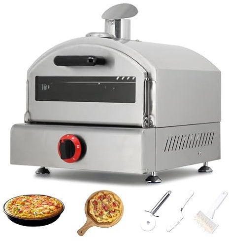 Four à pizza à gaz commercial avec thermomètre intégré et grille de gril, parfait pour la cuisson en plein air et la fabrication rapide de pizzas