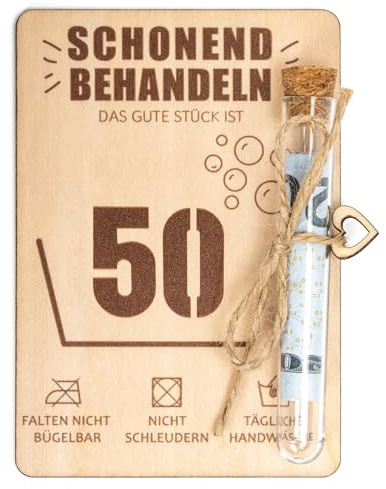 Kunoli Geschenk zum 50 Geburtstag Frau Mann, Geldgeschenke Geburtstag 50 | Handmade Holz Geschenkset mit Umschlägen Gutschein