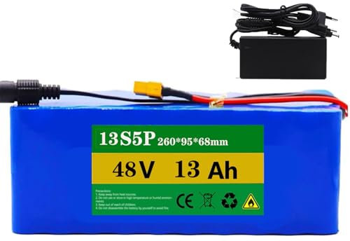 Batería De Bicicleta Eléctrica 48V 13Ah, Recargable De Iones De Litio De 48 V para Motores De 250 W, 350 W Y 500 W con Cargador para Bicicletas Eléctricas, Scooters Y Motocicletas 48V 13Ah, T