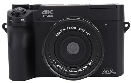 YUEHISY Cámara Digital 4K, Cámara sin Espejo de Lente Dual de 75MP HD con Pantalla LCD de 3 Pulgadas de 18x Zoom de 3 Pulgadas, para Viajar por Fotografía Vlogging (Black)