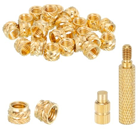 sourcing map 40 Pcs Threaded Inserts with Soldering Iron Tip Press Tool, M5 x 5mm H x 8mm OD Brass Metric Knurled Nuts Heat Set Inserts Embedment Nut for 3D Printing Plastic Parts