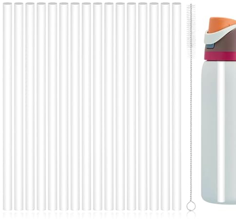 16pcs Pailles Rechange, Compatibles avec Owala Freesip Bouteilles d'Eau 24oz/32oz Pailles en Plastique Réutilisables avec Brosse de Nettoyage Accessoires pour Gobelets Isothermes de Voyage (Blanc)