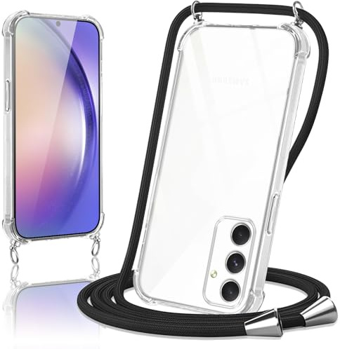 Micnkifo Handyband Hülle mit Band für Samsung Galaxy A54 5G, Necklace Handyhülle mit Kordel Schutzhülle für zum Umhängen, Transparent TPU Case Stoßfest Kratzfest Silikon Cover mit Kette, Schwarz