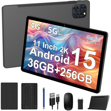 FASTWD Tablette 11 Pouces Android 15 Tablette Tactile avec 4G LTE/5G WLAN,Octa-Core,36GB+256GB/TF 1TB/8000mAh/13MP+8MP/GPS/GMS,BT5,Tablette avec Clavier,Noir