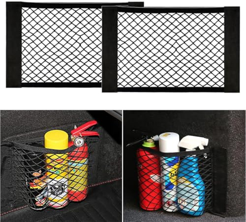 KEPYATI 2 Pezzi Rete Portaoggetti Tasca Oganizer, 35 X 25 Cm Universale Storage Mesh Net, Rete Adesiva A Rete Elastica Per Bagagliaio, Auto/Truck/Suv