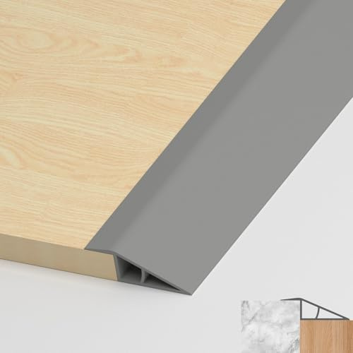 LIHIQIYA Bande de seuil en PVC, profil de transition autocollant, bande de transition pour sol avec compensation de hauteur et bande de couverture pour parquet et sols stratifiés (Gris, 17 mm à 20 mm