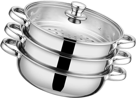 Pentole di cottura a vapore per stufati di verdure Pasta Acciaio inossidabile 3 strati Steamer Pentole Con Maniglia Accessori Da Cucina Grado Commerciale Acciaio Inox Steamer