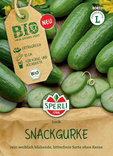 Sperli BIO Snackgurke Iznik 80833, Gemüsesaat | Gurkensamen für Gemüsesamen & Gemüsepflanzen, für Snackgurken, kompakt, bitterfrei