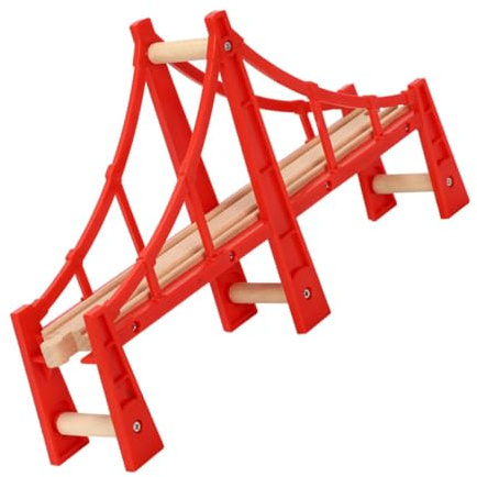 Mipcase Giocattoli da Pista Fai da Te Ponte Ferroviario in Legno Rosso per Ragazzo Ragazza Set Cavalcavia Rialzato per Costruzioni Creative e Gioco Educativo