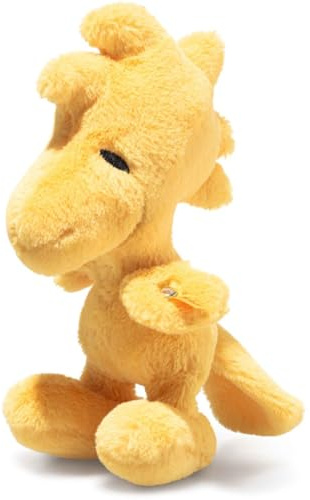 Steiff Woodstock 18 cm, Peluche de Peanuts, Snoppy & Friends, pájaro de Peluche Amarillo, Figura de cómic, Ojos Bordados, Pico Fino, de Peluche Suave, Lavable a máquina