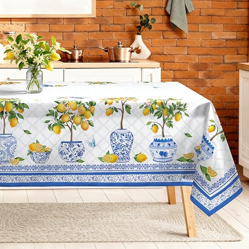 Arquiel Frühling Zitronen Tischdecke Polyester Rechteckig 140 x 180 cm | Waschbare Polyester-Tischdecke mit Zitronen-Motiv, wasserabweisend und pflegeleicht für Küche, Esszimmer, Feste und Feiern.
