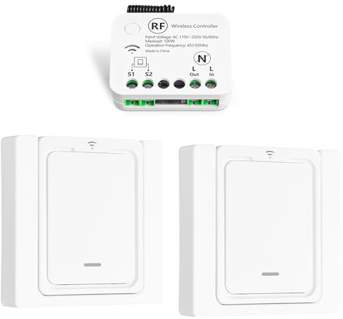 Tedeligo Kit Interrupteurs Sans Fil, Compatible Avec Les Interrupteurs Muraux AC220V fil monophasé Portée De Commande Sans Fil Jusqu'à 50M Pour 100W L'éclairage Intérieur (Pas besoin de ligne zéro)