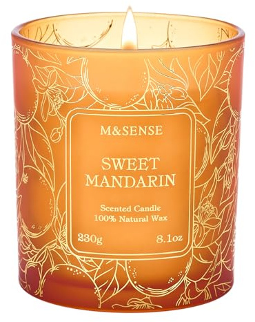 M&SENSE Mjukt mandarindoftljus i ett glas, brinntid på 42 timmar, 230 g, bärbar och kompakt för daglig användning och resor, aromaterapiljus för stunder av