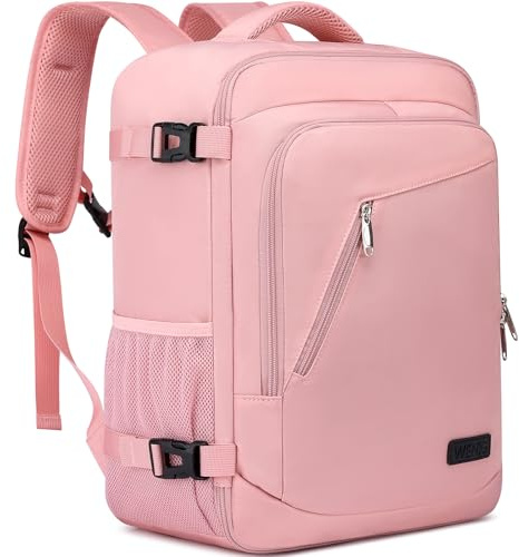 WENIG Mochila Viaje Cabina Avion 40x30x20 para Ryanair Vueling Wizzair 20L Equipaje de Mano Bolsa de Viaje Mujer Maletas de Viaje Cabina Mochila Portatil 14 Pulgadas con Puerto USB para Escuelas Rosa