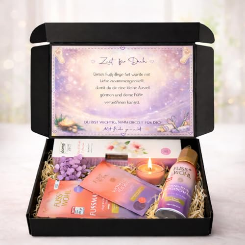 Wellness Geschenkset für Frauen – Fußpflege Set mit Fußmaske in Sockenform (Öko-Test sehr gut), Peeling, Pflegeschaum, Fußbad & Hornhautfeile – Entspannung Geschenk, Geschenk Freundin, Mama Geschenk