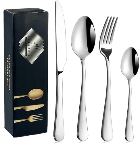 ZBXSNK 32Pcs Cutlery Set, Heavy Duty Stainless Steel Cutlery Sets for 8 People, Include Knives Forks Spoons ＆ Teaspoons, Smooth and Burr-Free, Dishwasher Safe Mirror Polished Cuttlery for Kitchen