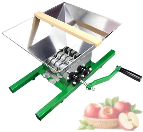 GmhXylophyte 7l Manual Fruit Crusher Grinder With Stainless Steel Hopper - Cider Press Pulper For Apples, Pears, Peaches - With Hand-Crank For Home Cider Making B