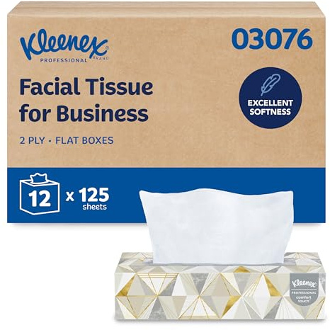 Kleenex® Professional Facial Tissue, Bulk (03076), 2-Ply, White, Flat Facial Tissue Boxes for Business, Convenience Case (125 Tissues/Box, 12 Boxes/Case, 1,500 Tissues/Case)