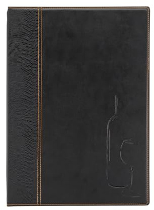 SECURIT - Carta de Vinos Trendy Line - 2 Insertos Fijos = 4 Hojas A4 - Café, Bar, Restaurante - PVC - Color Negro | Café, Bar, Restaurante - PVC - Color Negro - Acabado de piel sintética - Fácil de limpiar con un paño húmedo