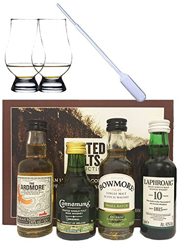 Peated Malts of Distinction 4 x 5 cl Miniaturen + 2 Glencairn Gläser + 1 Pipette