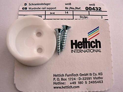 Hettich Schrankrohrlager rund, ø 20 mm, Kunststoff weiß, 2 Stück | mit Schrauben