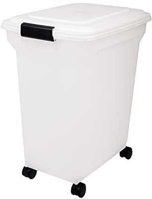 Iris Ohyama Hundefutter Aufbewahrung mit Rollen, 45L/15kg, Weiß, Luftdichte Futterbox, Trockenfutter, Futterbehälter, Für Hunde, Katzen, Tierfutterbehälter, Schaufel, BPA-frei, Futtertonne, ATS-L