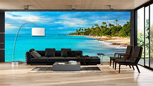 Fotomural Vinilo Pared Paisaje Playa Palmeras | Fotomurales pared | Fotomural Decorativo | Mural | Vinilo Decorativo | Varias Medidas 400 x 300 cm | Decoración comedores salones |