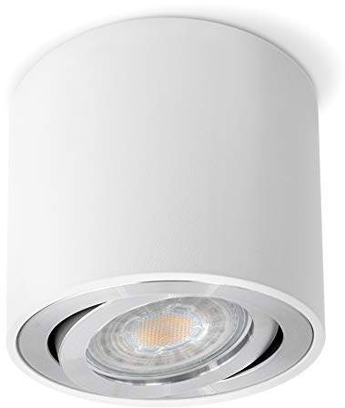 SSC-LUXon CELI-2W Aufbauleuchte weiß schwenkbar GU10 - Deckenleuchte rund mit LED GU10 5W neutralweiß - Aufbau Deckenstrahler