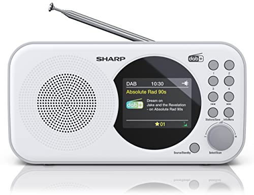 SHARP DRP320 Portables Digitalradio (DAB/DAB+/FM mit RDS, USB, microUSB, Bluetooth 5.0, 3,5mm Klinke Wecker-Funktionen, Batteriebetrieb), weiß
