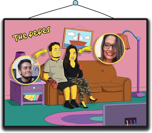 cartoonfy Zeichnung Personalisierte Simpsons-Stil Ganzer Körper. Originelles Geschenk. Schicken Sie Ihre Fotos! Handgemachtes Porträt von Designern Lassen Sie es auf Papier oder digital drucken